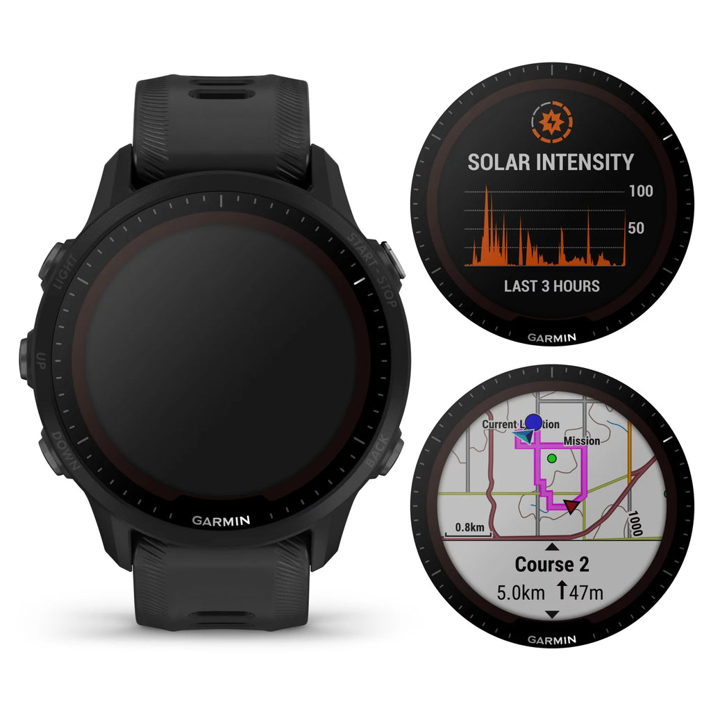 Garmin Forerunner 955 Solar, GPS Running Smartwatch with Solar Charging Capabilities, Tailored to Triathletes, Long-Lasting Battery, Black with Wearable4U Black EarBuds Bundle