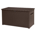 Keter Java 230 Gallon Extra Large Rattan Style Durable Weatherproof Resin Deck Box Organization and Storage for Outdoor Patio and Lawn, Wicker Espresso Brown