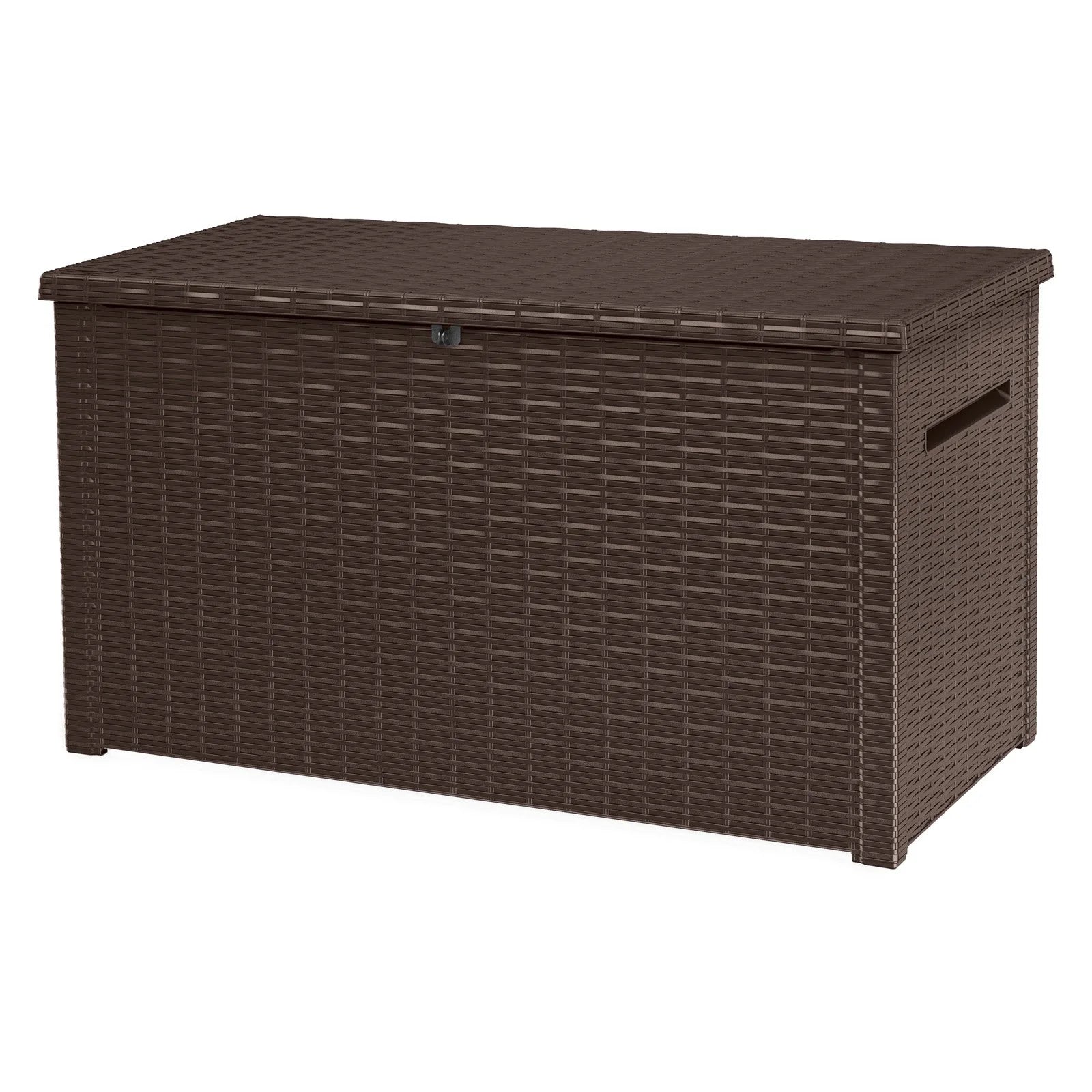 Keter Java 230 Gallon Extra Large Rattan Style Durable Weatherproof Resin Deck Box Organization and Storage for Outdoor Patio and Lawn, Wicker Espresso Brown