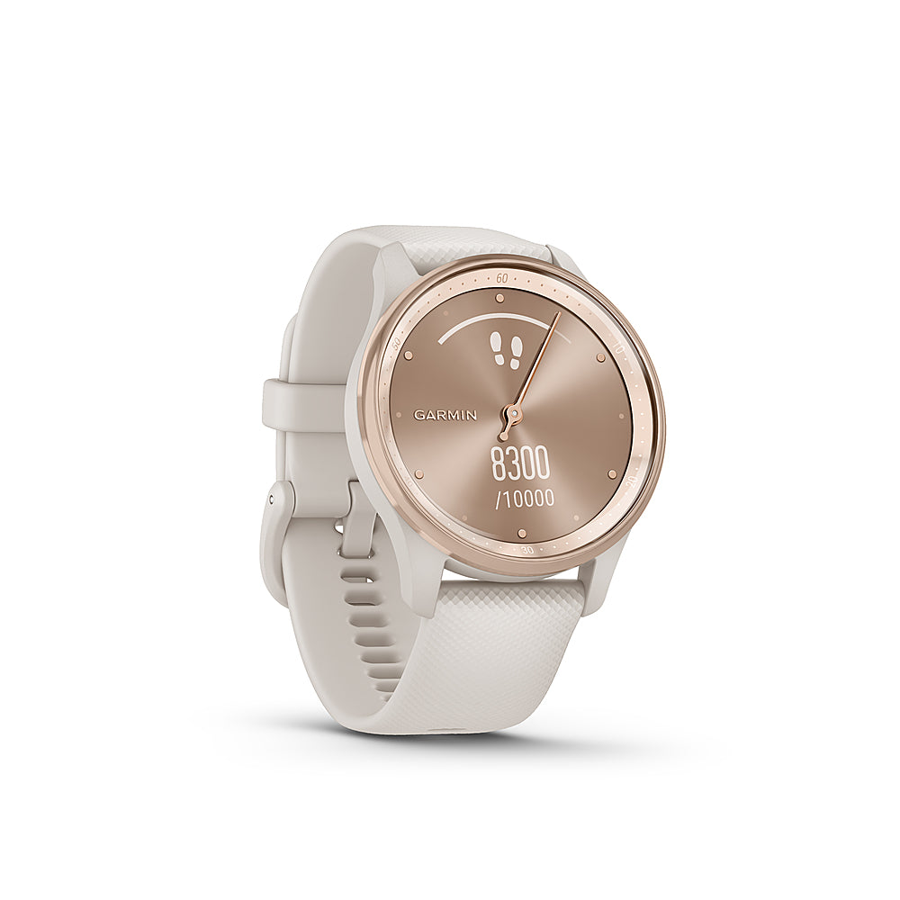 Garmin - vívomove Trend Hybrid Smartwatch 40 mm Fiber-Reinforced Polymer - Peach Gold Stainless Steel with Ivory Band
