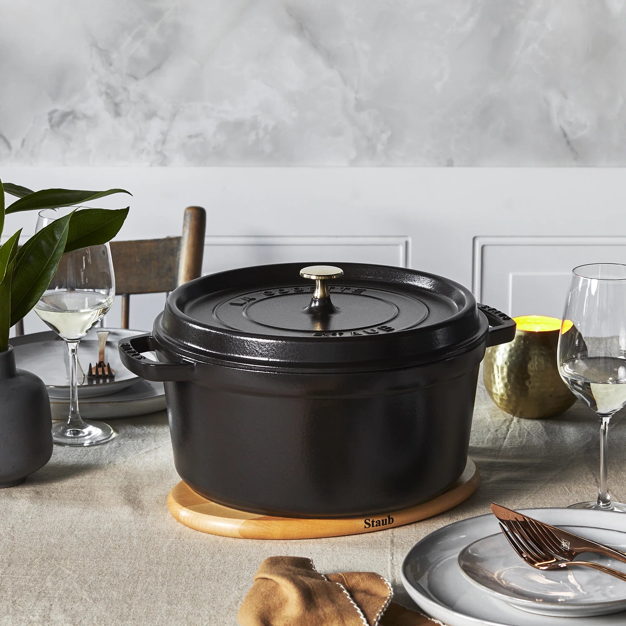 Staub Cast Iron 7-qt Round Cocotte - Black Matte