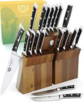 DALSTRONG Knife Block Set - 18-Piece - Gladiator Series Colossal Knife Set - Forged German ThyssenKrupp HC Steel - Walnut Stand - Black Handles
