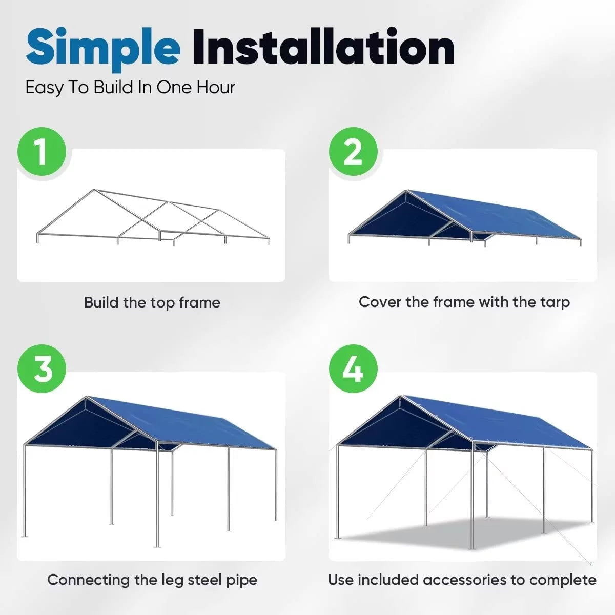 Quictent 10X20ft Upgraded Heavy Duty Car Canopy Galvanized Frame Carport Outdoor Boat Shelter with 3 Reinforced Steel Cables-Blue