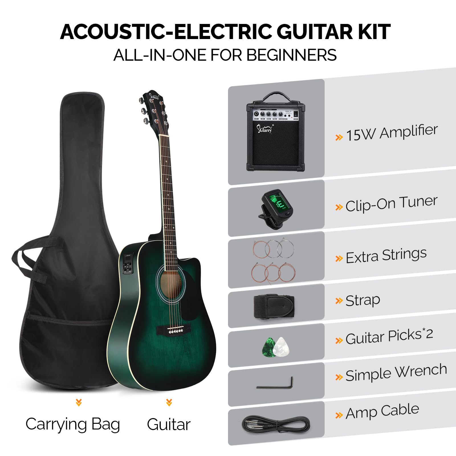 GLARRY Acoustic Electric Beginner Distressed