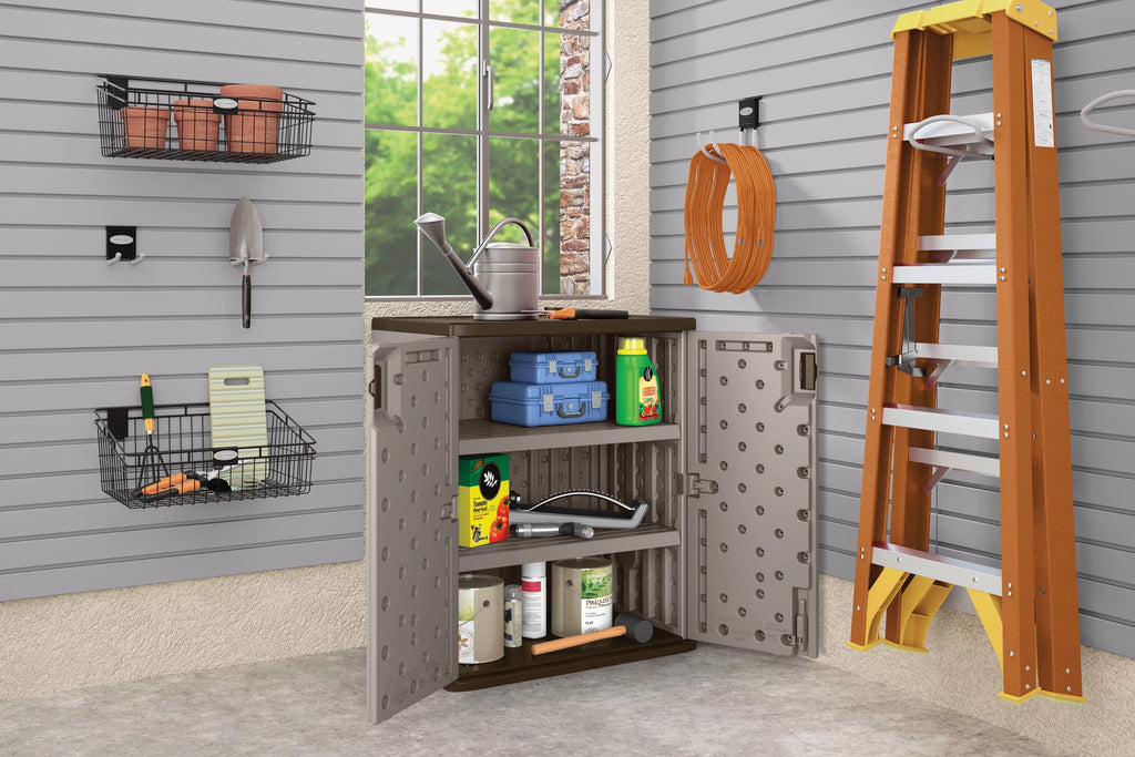 Suncast 2-Shelf Resin Base Cabinet, Platinum Metallic