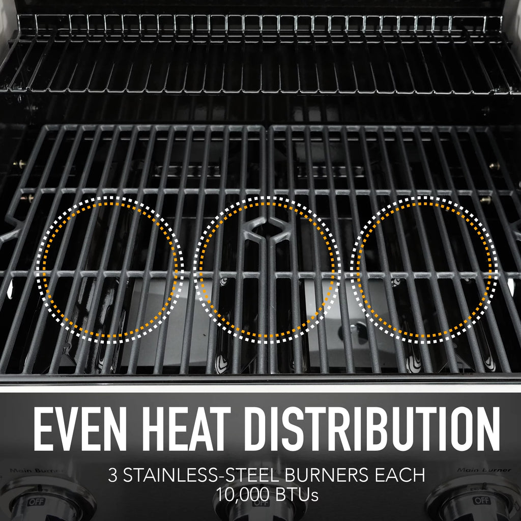 Kenmore 3-Burner Gas Grill, Outdoor BBQ Grill, Propane Grill with Foldable Side Tables, Black