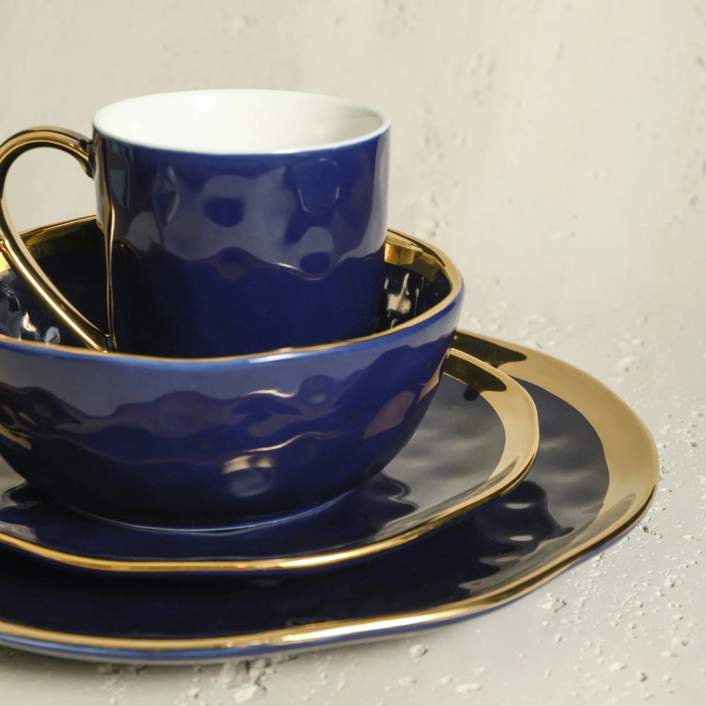 Stone Lain Florian Modern Porcelain Dish Set, 32-Piece Dishes for 8, Gold and Navy