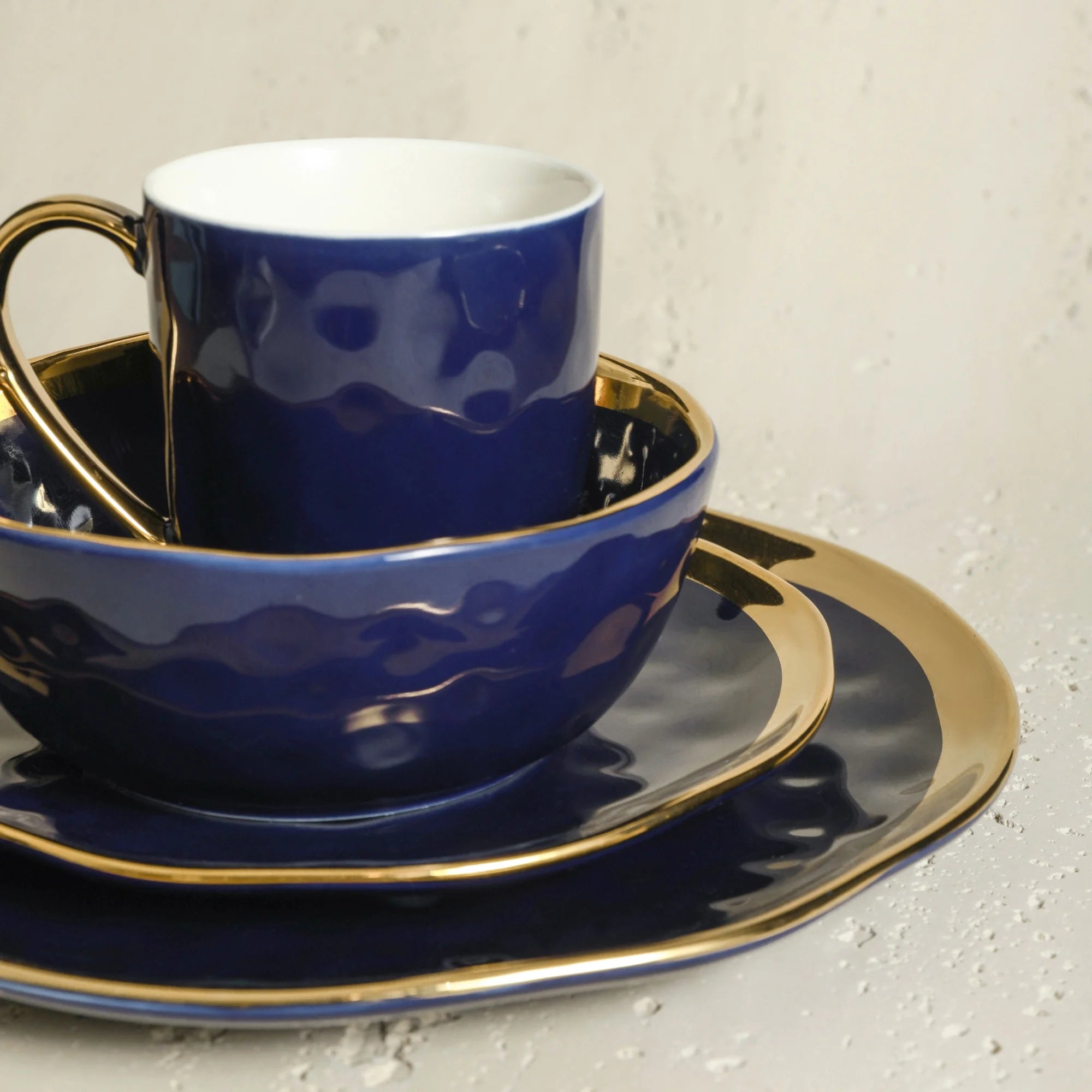 Stone Lain Florian Modern Porcelain Dish Set, 32-Piece Dishes for 8, Gold and Navy
