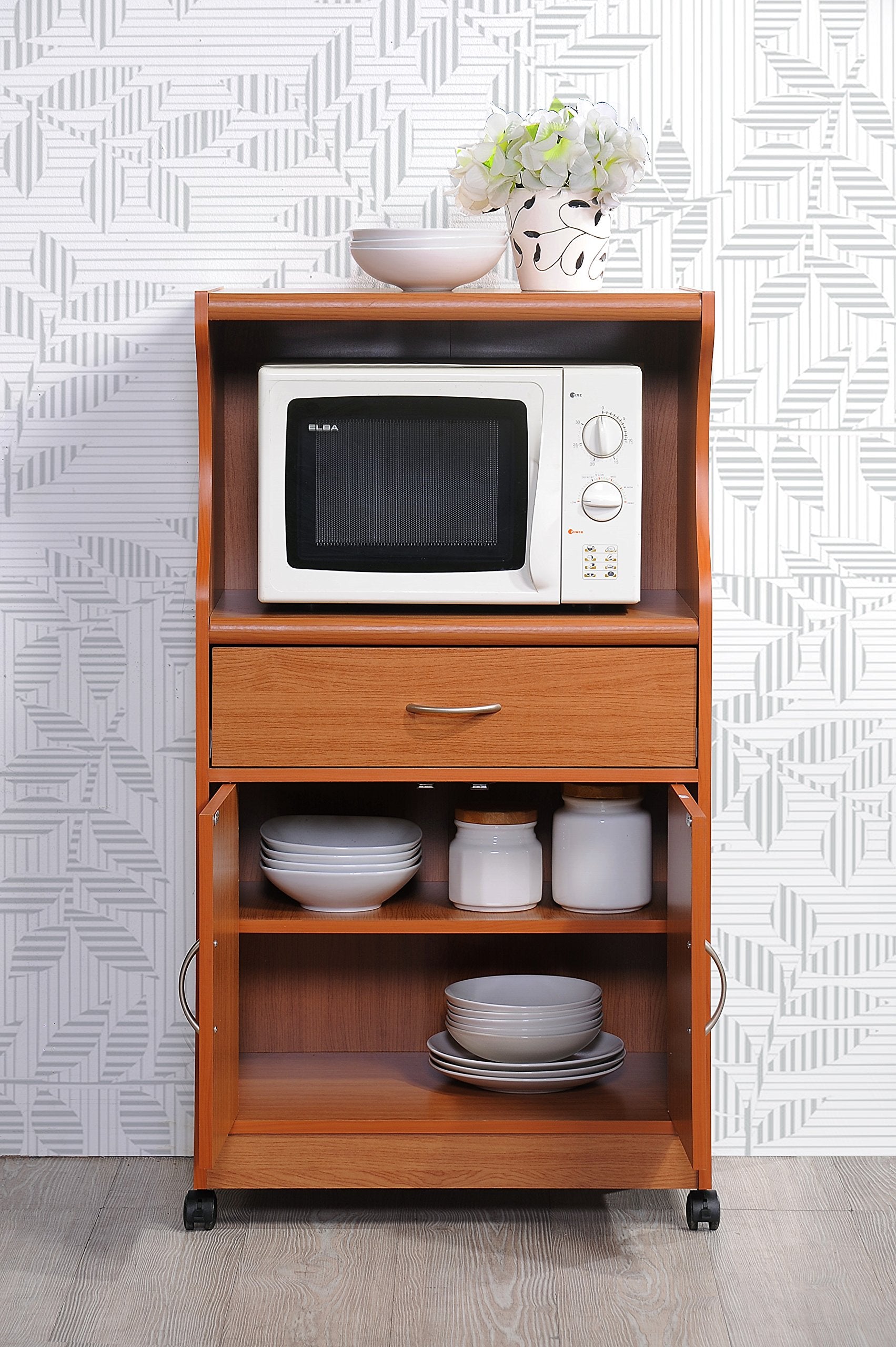 Hodedah Microwave Drawer Storage Cherry