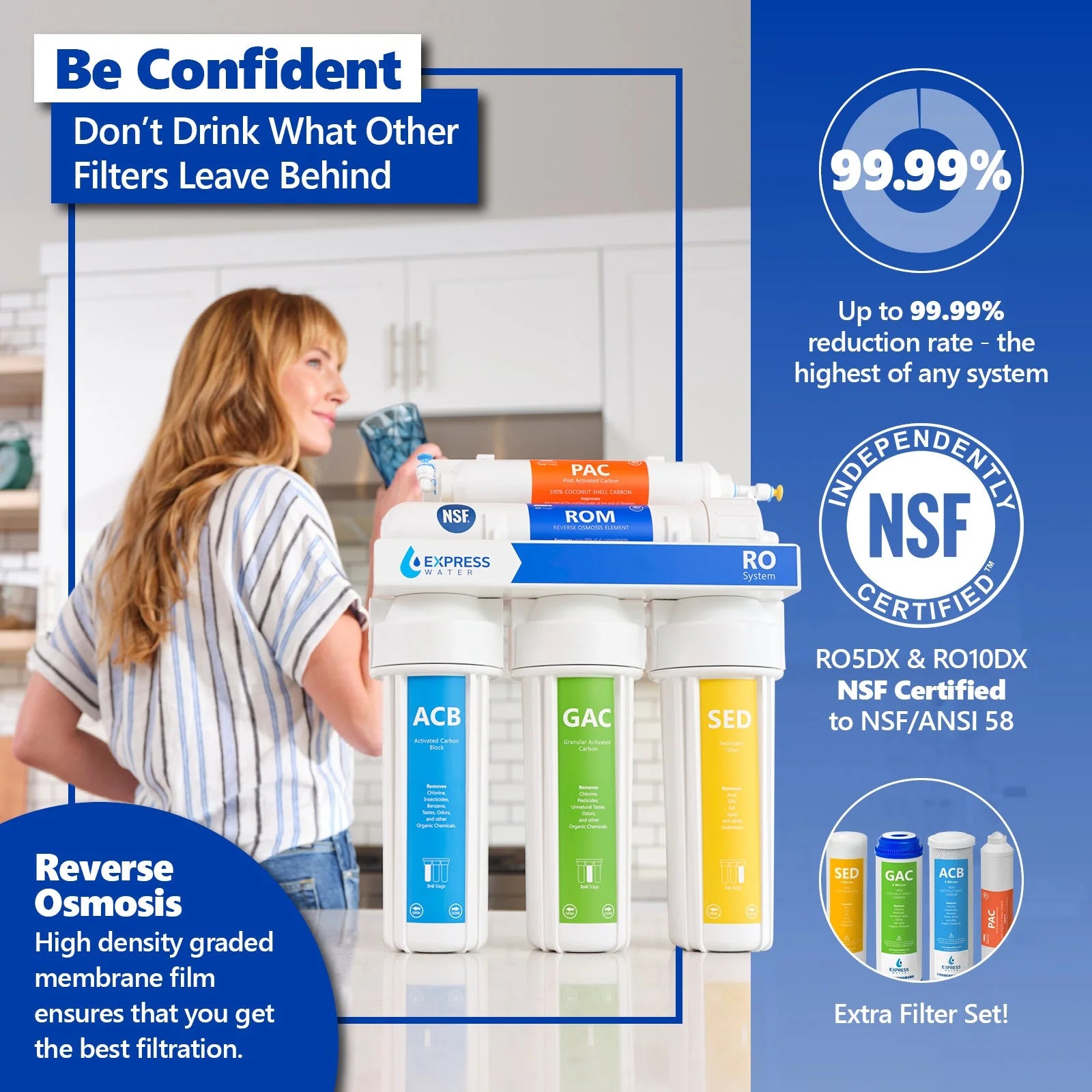 Express Water Reverse Osmosis Water Filtration System – 5 Stage RO Water Purifier with Faucet and Tank – Under Sink Water Filter – plus 4 Replacement Filters – 50 GPD