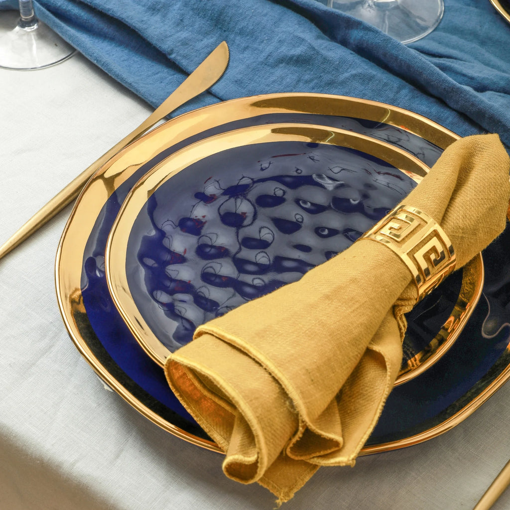 Stone Lain Florian Modern Porcelain Dish Set, 32-Piece Dishes for 8, Gold and Navy