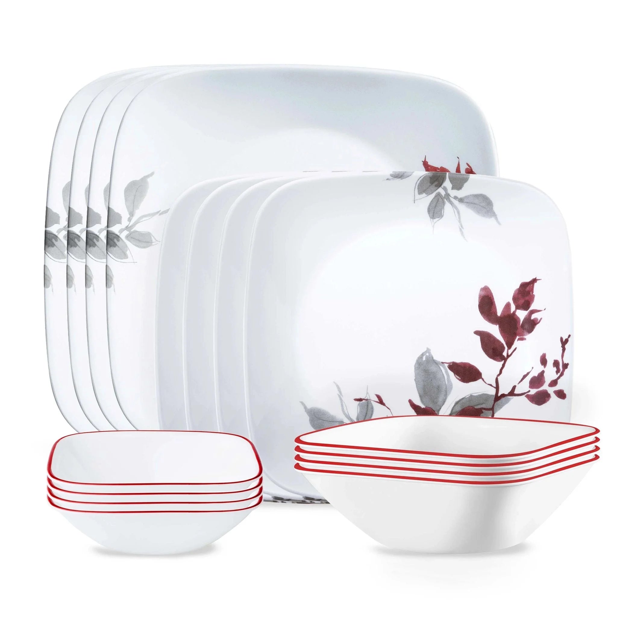 Corelle Kyoto Leaves 16-piece Square Dinnerware Set, Service for 4