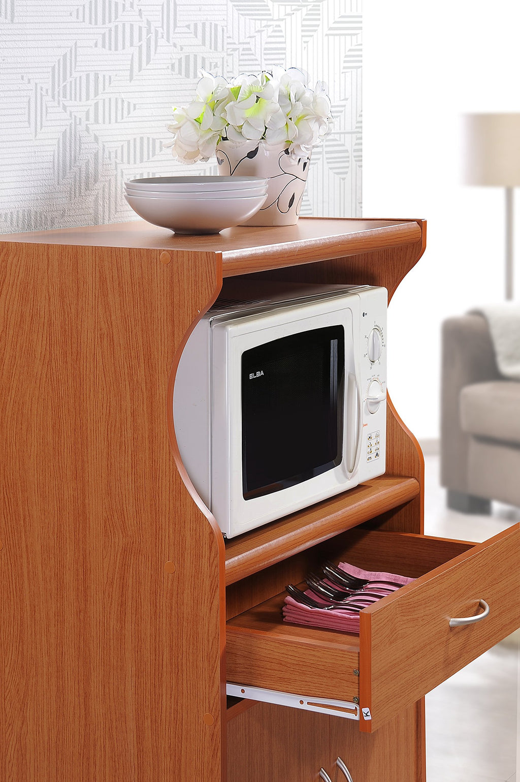 Hodedah Microwave Drawer Storage Cherry