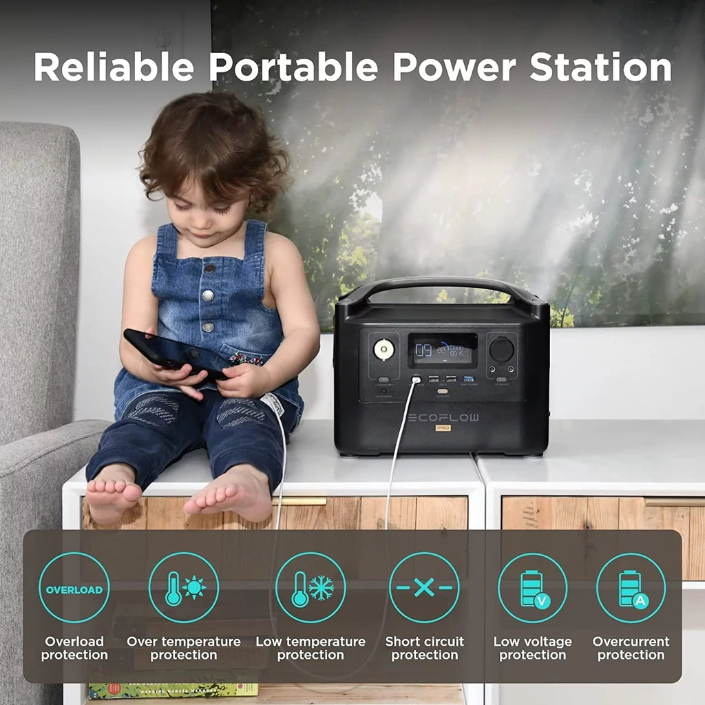 EcoFlow RIVER Pro Portable Power Station 720Wh Capacity,Solar Generator,600W AC Output for Outdoor Camping,Home Backup,Emergency,RV,off-Grid