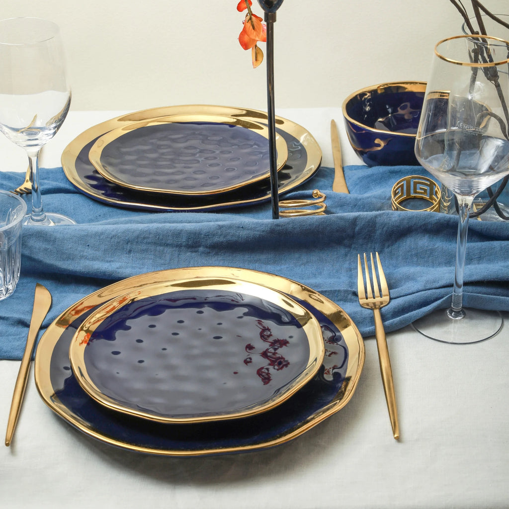 Stone Lain Florian Modern Porcelain Dish Set, 32-Piece Dishes for 8, Gold and Navy