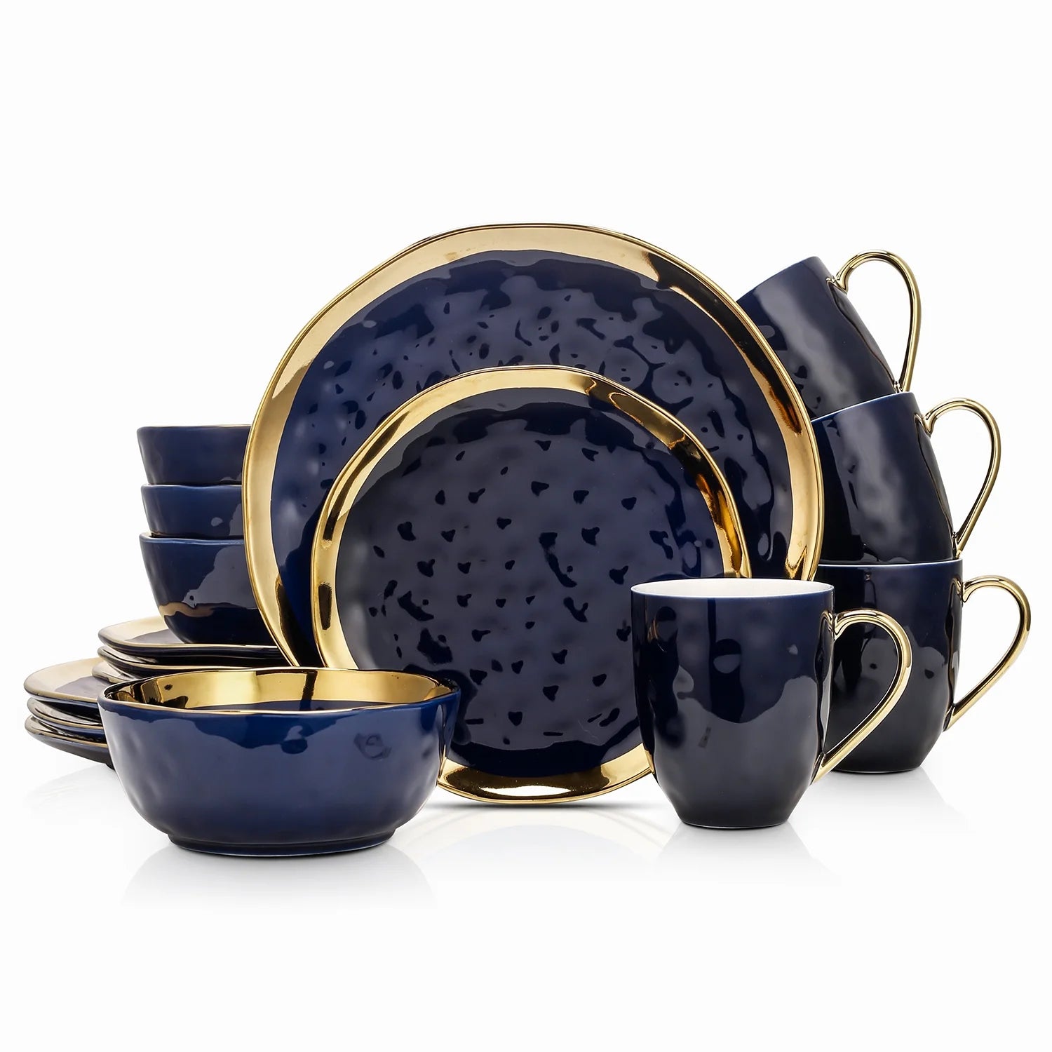 Stone Lain Florian Modern Porcelain Dish Set, 32-Piece Dishes for 8, Gold and Navy