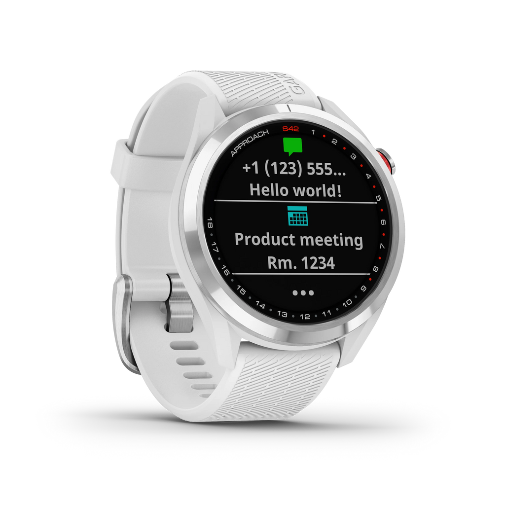 Garmin Approach S42 Premium GPS Golf Watch, Polished Silver Ceramic Bezel with White Silicone Band and Wearable4U All-In-One Golf Tools Bundle