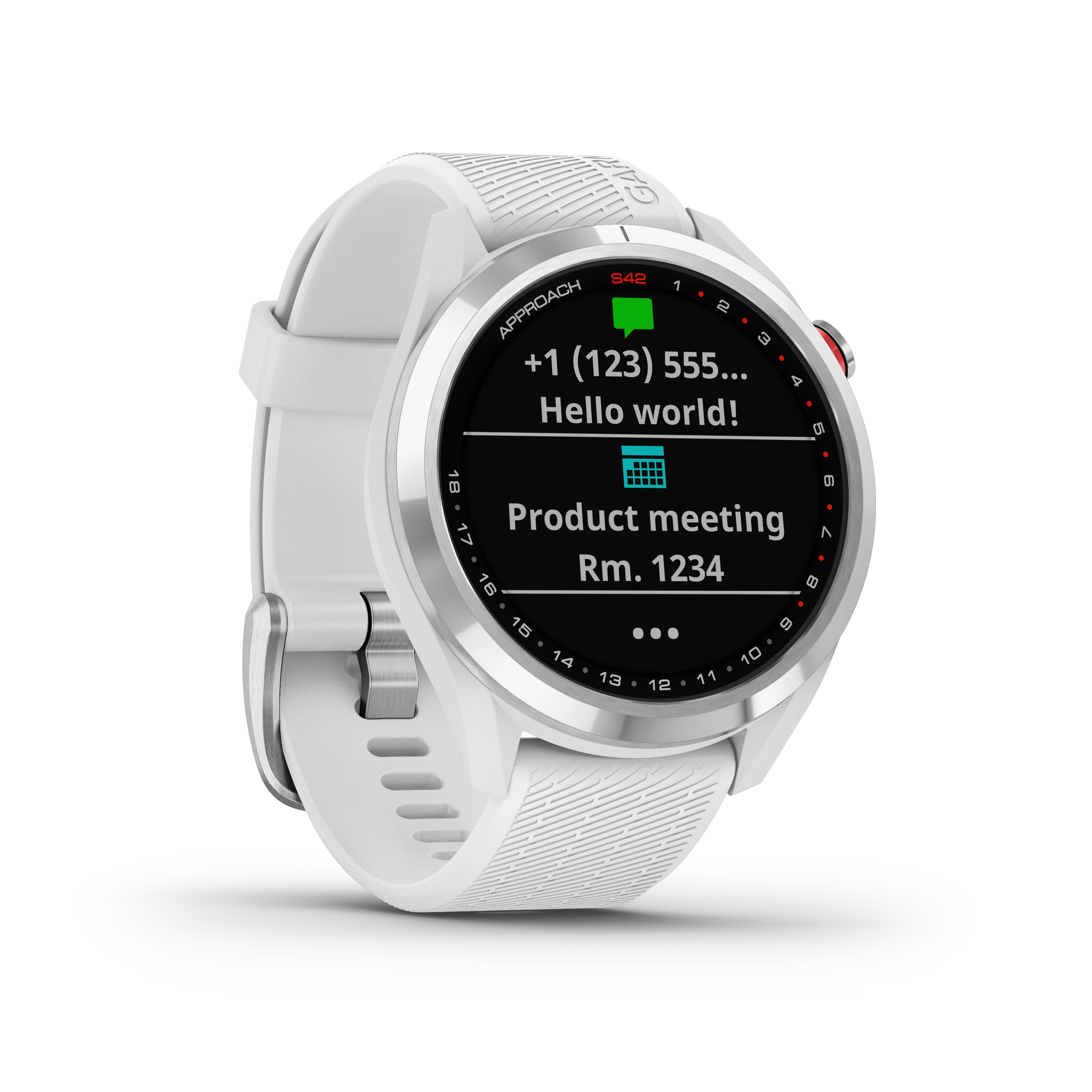 Garmin Approach S42 Premium GPS Golf Watch, Polished Silver Ceramic Bezel with White Silicone Band and Wearable4U All-In-One Golf Tools Bundle