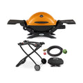 Weber Q1200 Liquid Propane Grill (Orange) with Portable Cart, Adapter Hose and Grill Cover