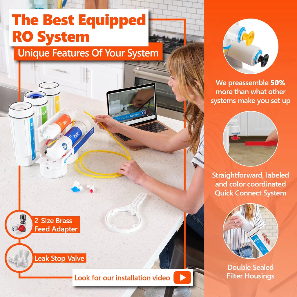 Express Water Reverse Osmosis Water Filtration System – 5 Stage RO Water Purifier with Faucet and Tank – Under Sink Water Filter – plus 4 Replacement Filters – 50 GPD