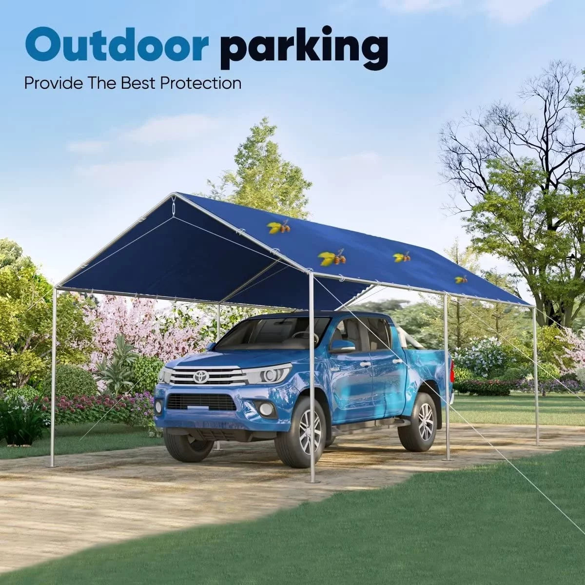 Quictent 10X20ft Upgraded Heavy Duty Car Canopy Galvanized Frame Carport Outdoor Boat Shelter with 3 Reinforced Steel Cables-Blue