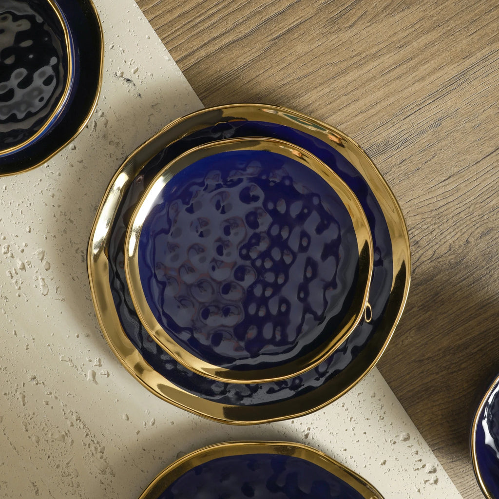 Stone Lain Florian Modern Porcelain Dish Set, 32-Piece Dishes for 8, Gold and Navy