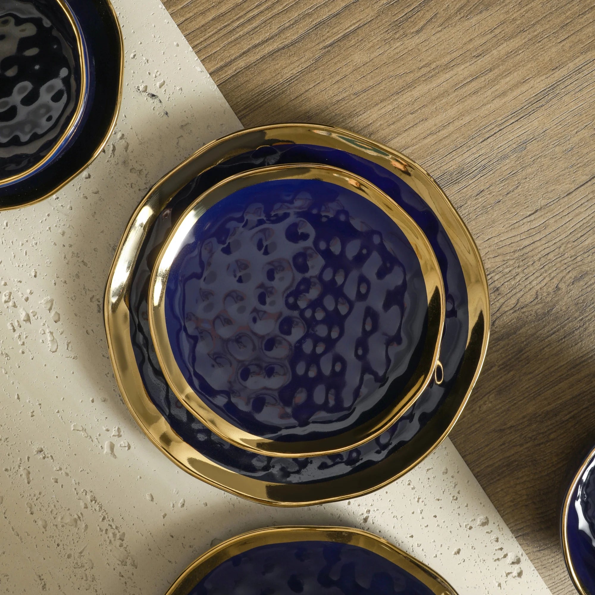 Stone Lain Florian Modern Porcelain Dish Set, 32-Piece Dishes for 8, Gold and Navy