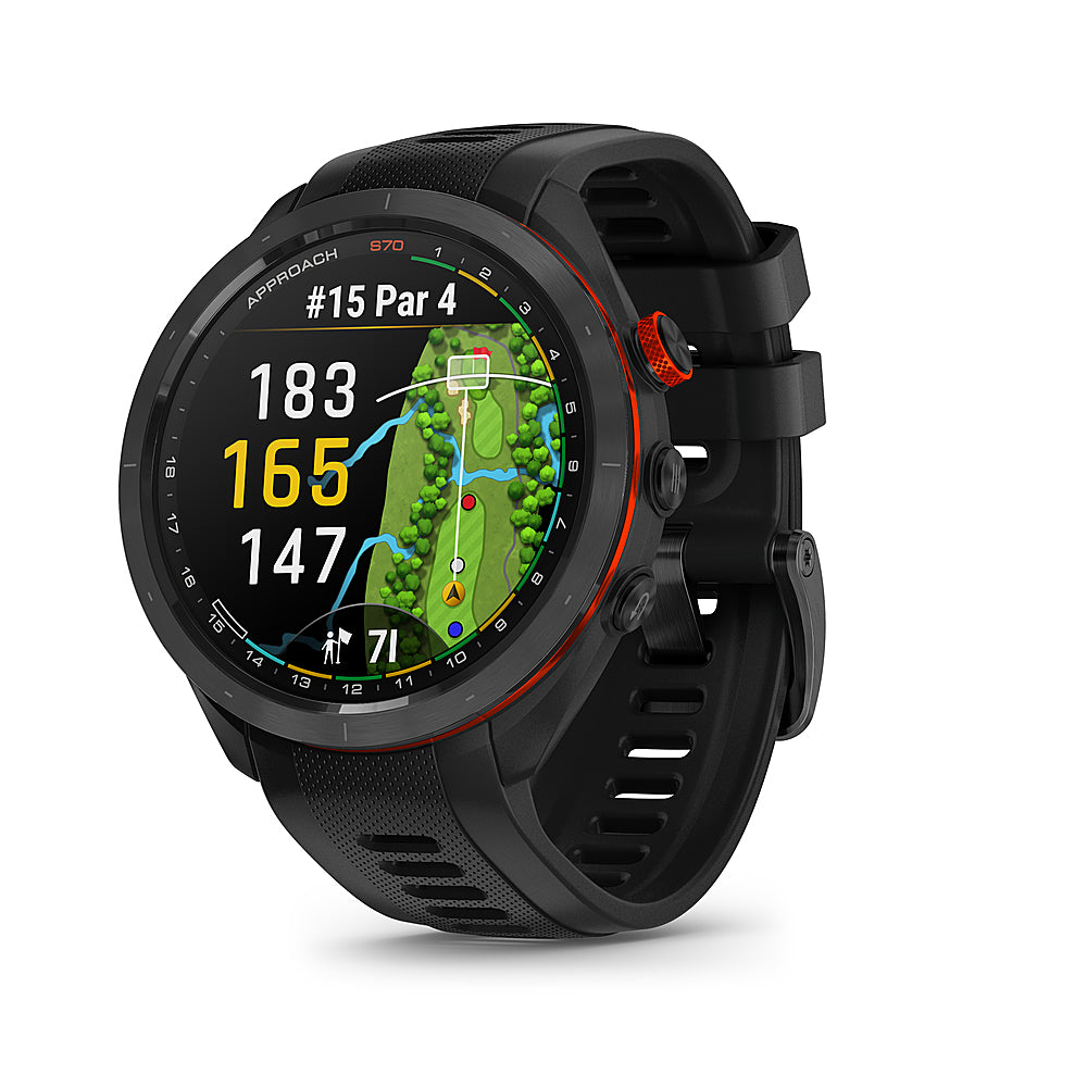 Garmin - Approach S70 GPS Smartwatch 47mm Ceramic - Black Ceramic Bezel with Black Silicone Band