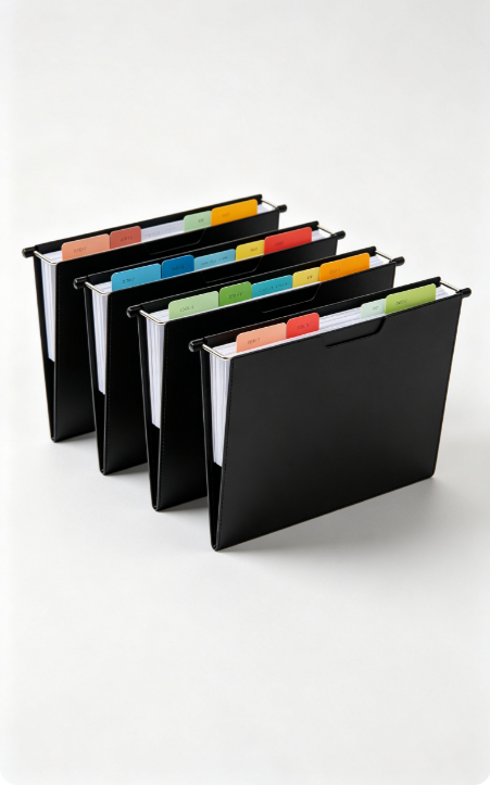 Hanging File Folders, Black with Assorted Color Indexes (Set of 5)
