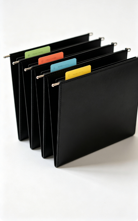 Hanging File Folders, Black with Assorted Color Indexes (Set of 5)