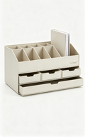 Desktop Organizer (6-Compartments, 3 Supply Drawers COMBINED with a Vertical File Topper)