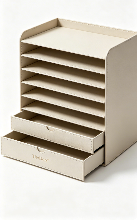 Desktop Organizer (6-Compartments, 3 Supply Drawers COMBINED with a Vertical File Topper)