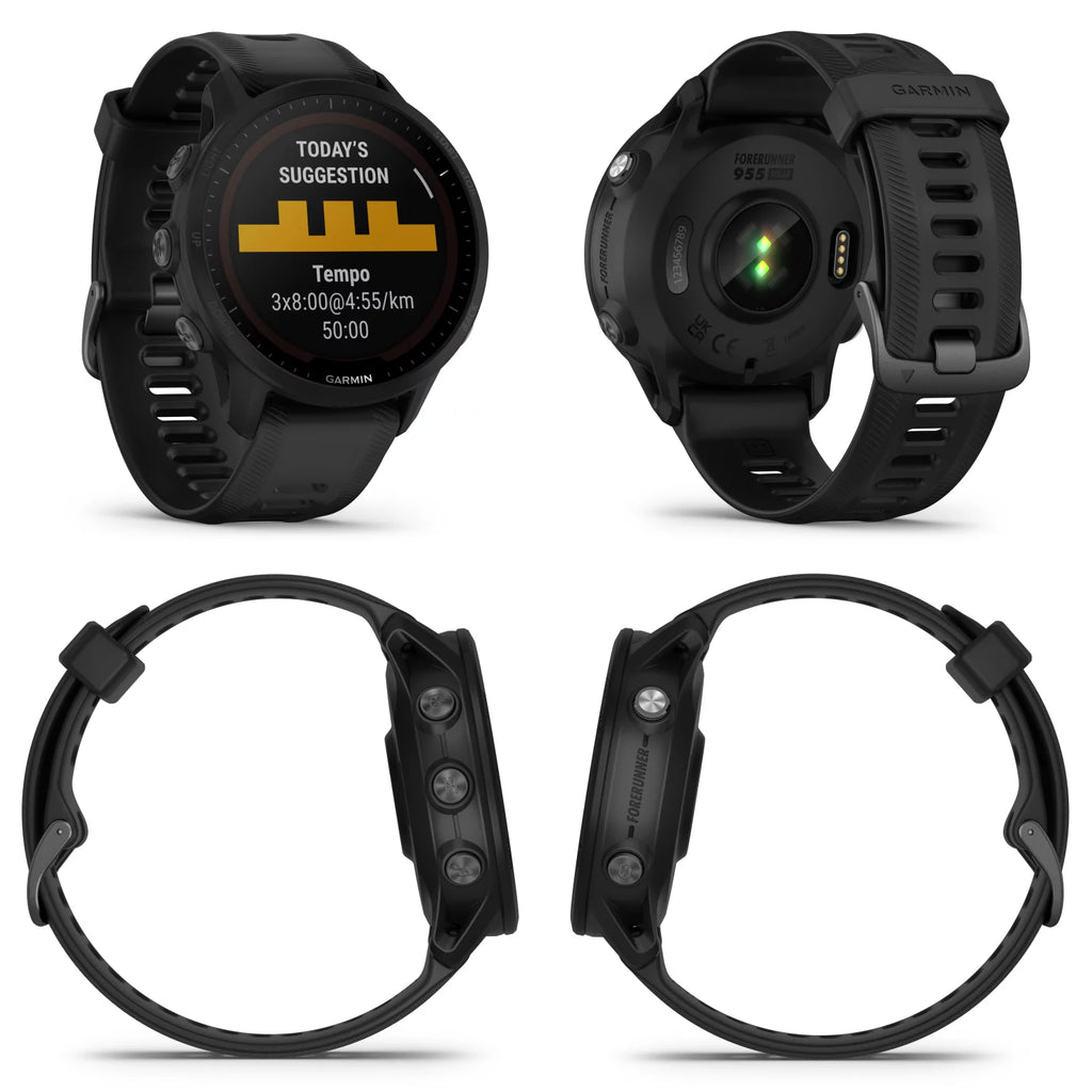 Garmin Forerunner 955 Solar, GPS Running Smartwatch with Solar Charging Capabilities, Tailored to Triathletes, Long-Lasting Battery, Black with Wearable4U Black EarBuds Bundle