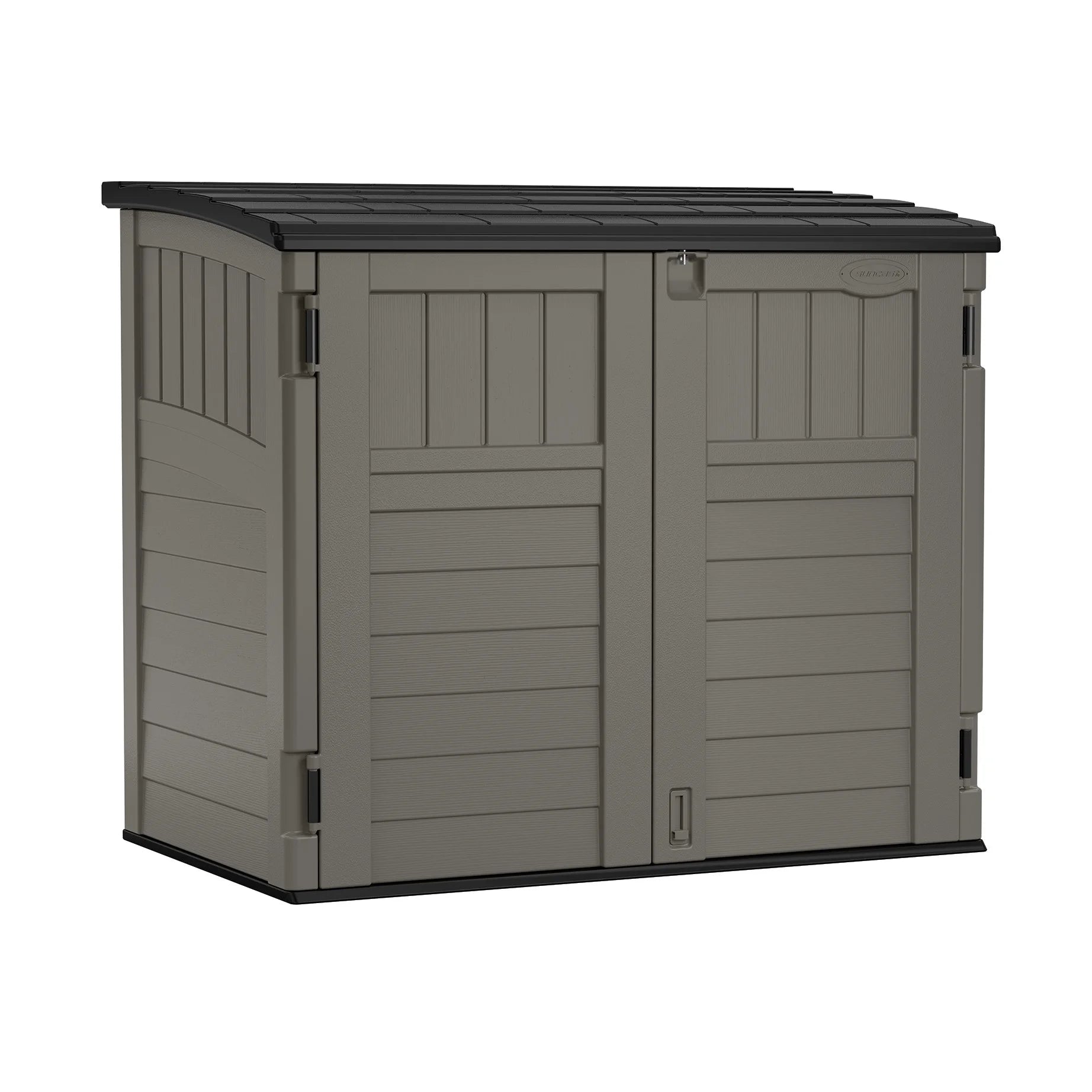Suncast Modernist Horizontal Low-Profile Storage Shed, Gray, 3 Doors, 4'x2.5', covers 34 Cubic feet