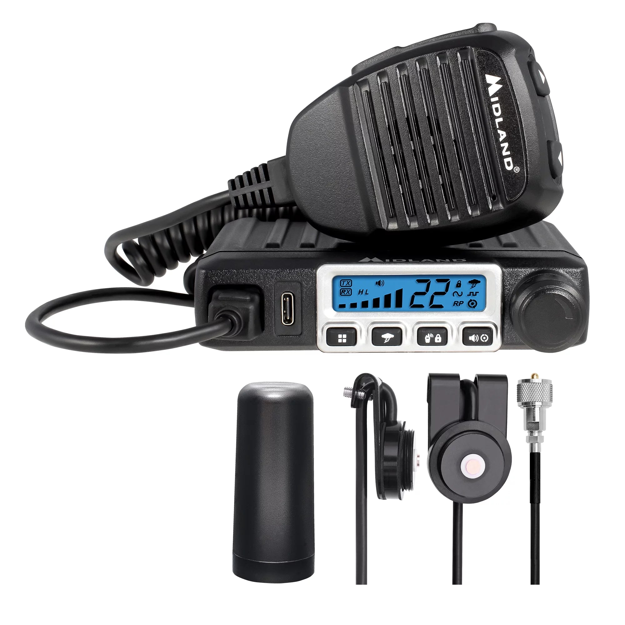 Midland – MXT115VP3-15 Watt GMRS Micromobile 15 Channels - 3dB Gain Universal Lip Mount Antenna