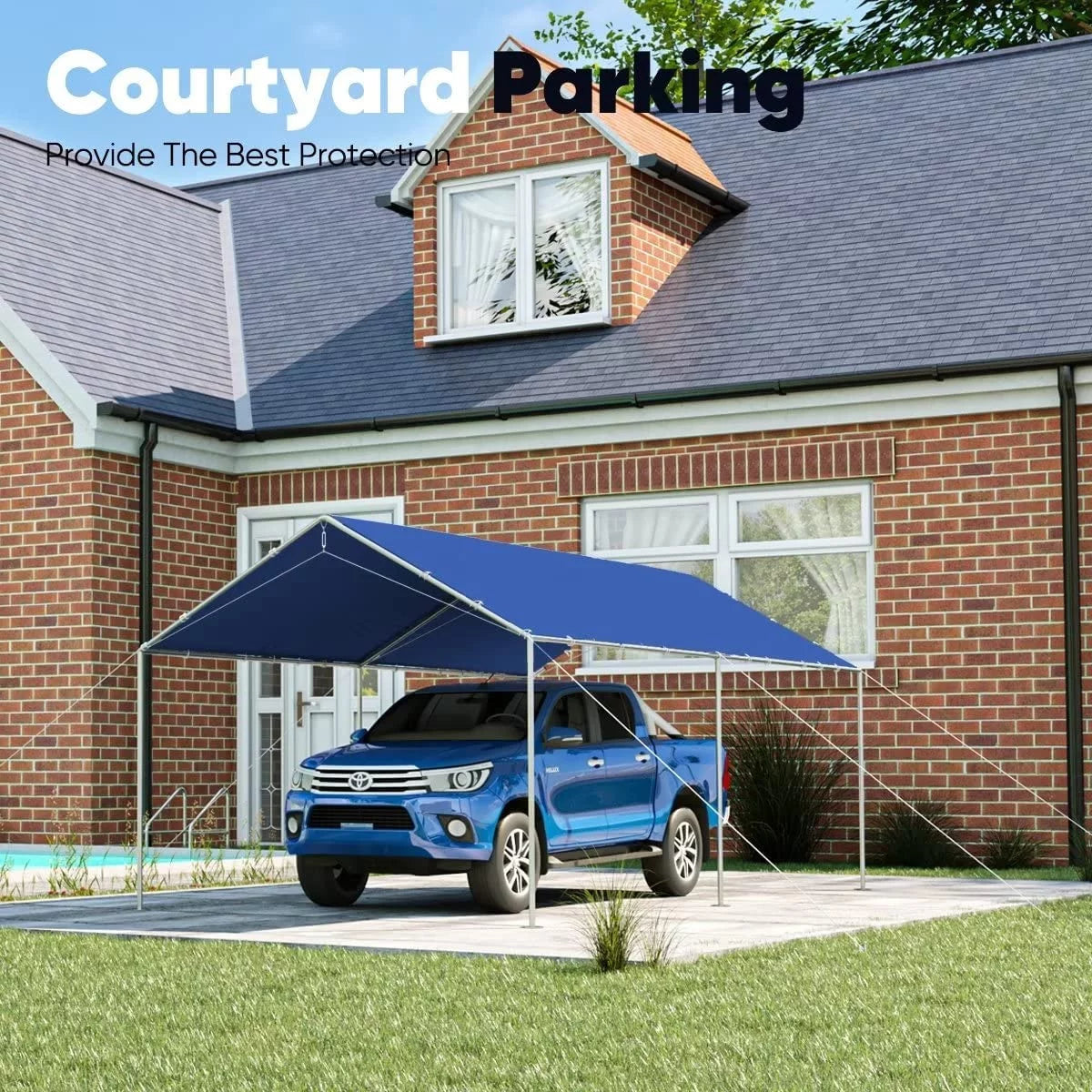 Quictent 10X20ft Upgraded Heavy Duty Car Canopy Galvanized Frame Carport Outdoor Boat Shelter with 3 Reinforced Steel Cables-Blue
